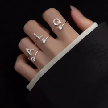 טבעות אותיות A-Z מזרקון LATS לנשים ובנות, טבעת פתיחה מתכווננת, שם אלפבית נשי, תכשיטי אופנה לחתונה