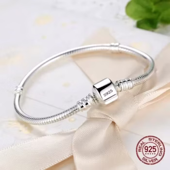 תכשיטים מקוריים ידניים מכסף סטרלינג 925 צמיד מקסים עם תליון עצם נחש רך וחלק לנשים