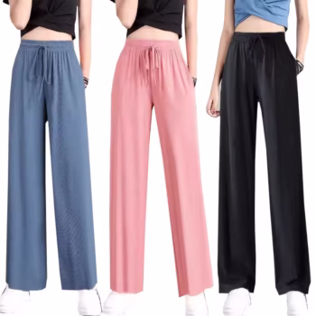 1 יחידה קיץ נשים מכנסי סילק קרה גבוהה מותאמת למותן עם חגורת מותן וכיסים, מכנסיים מתרחבים ישרים לתלמידות ספורט