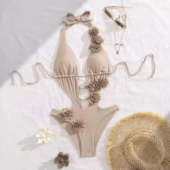 2026 חדש 3D פרחים בגד ים חתיכה אחת לנשים סקסי מוצק בגדי ים בגדי ים טרופיים קיץ בגדי ים בגד ים