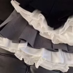 חצאית מיני שחורה עם פרינזים לנשים, פטשוורק קוריאני, חצאיות מפולייסטר יפניות, מותאמות למותן הגבוה, חצאית A-line חדשה