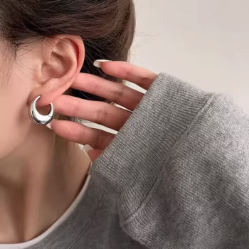 עגילי חישוק מתכת חלקה מפלדת אל-חלד לנשים ובנות, עיגול אופנתי, עגילי הצהרה פאנק תכשיטים