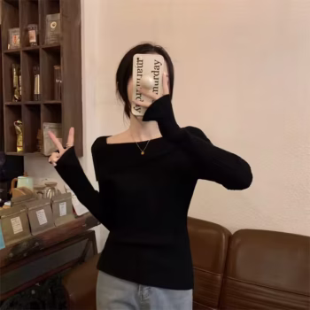 סוליד סקסי סלים אוף שולדר חתיכה צוואר שרוול ארוך סריגה סוודר נשים קפיצים משרדיים אופנה חדשה