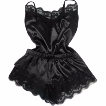 סט פיג'מה משי עם תחרה לנשים, בגדי שינה, V-Neck מתיחה, תחתוניות סקסיות עם רצועות, חולצת וסט קצרה, בגדי לילה