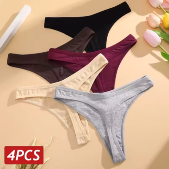 4 יחידות / מערכת נשים תחתוני כותנה ללא תפרים נמוכים גבוהים תחתוניות V-Waist צבע אחיד נושמות תחתונים נשיים רכים תחתונים אינטימיים