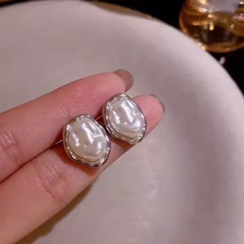 תכשיטי עגילי פנינה מתכתיים בסגנון אופנתי לנשים, זהב כסף אלגנטי, גיאומטריים ומיוחדים