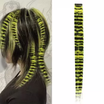שיער מודפס בפסים, שיער ישר ארוך צבעוני, חתיכות שיער סינטטיות עם קליפס לשימוש יומיומי במסיבות, הלווין