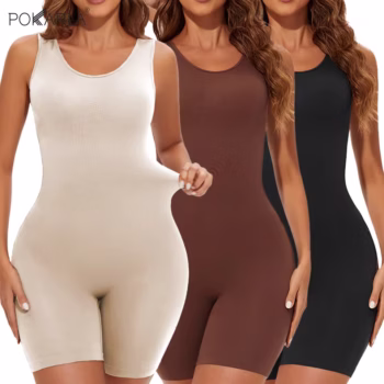 pokarla בגדי גוף סקסיים לכיסוי מלא בגדי גוף דקים בירכיים חליפת גוף עם כתפיים רחבות סרבל מחטב ללא תפרים מחטב דק יותר
