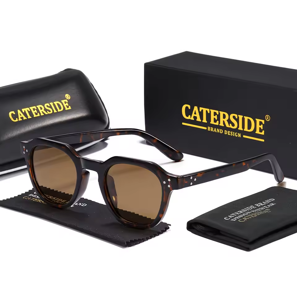 caterside משקפי שמש מקוטבים רטרו לגברים מסגרת אולטרה קלה tr90 פוליגון משקפי שמש לנשים משקפי שמש חיצוניות משקפי נסיעות באיכות גבוהה - LG31CA Brown