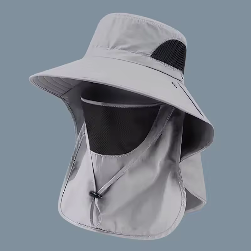 כובעי שמש לקיץ עם הגנת uv, כובע דיג וציד לגברים ונשים, כובע מצחייה לטיולים וקמפינג, כובע דייגים עם מגן צוואר - Light gray
