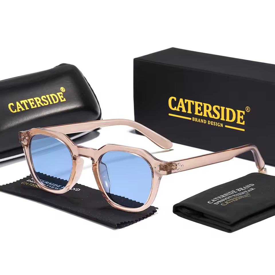 caterside משקפי שמש מקוטבים רטרו לגברים מסגרת אולטרה קלה tr90 פוליגון משקפי שמש לנשים משקפי שמש חיצוניות משקפי נסיעות באיכות גבוהה - LG37CA Pink Blue