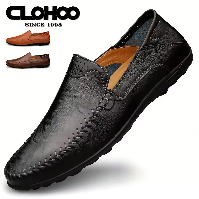 נעלי עסקים עסקיות לגברים clohoo עם תפירת עור, נוחות, נושמות, תחתית גומי, שכבה שנייה, עור פרה