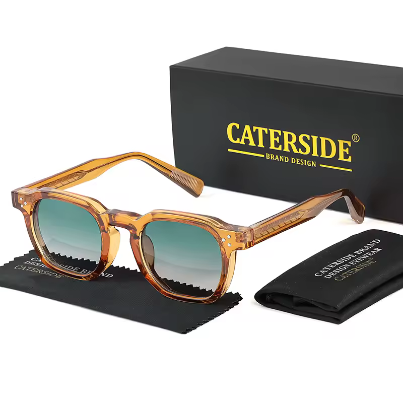 caterside אופנה משקפי שמש לגברים מסגרת קטנה מרובעת עיצוב אישי משקפי שמש נשים מסיבת נסיעות מתנה לפסטיבל עסקים - C08CA Yellow Green