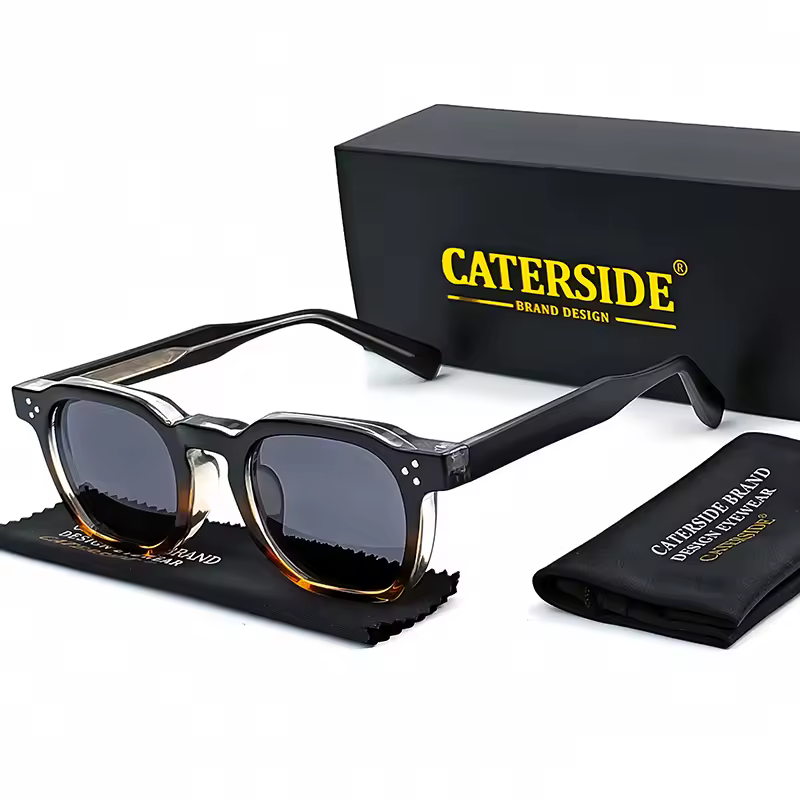 caterside אופנה משקפי שמש לגברים מסגרת קטנה מרובעת עיצוב אישי משקפי שמש נשים מסיבת נסיעות מתנה לפסטיבל עסקים - C04CA Black Gray
