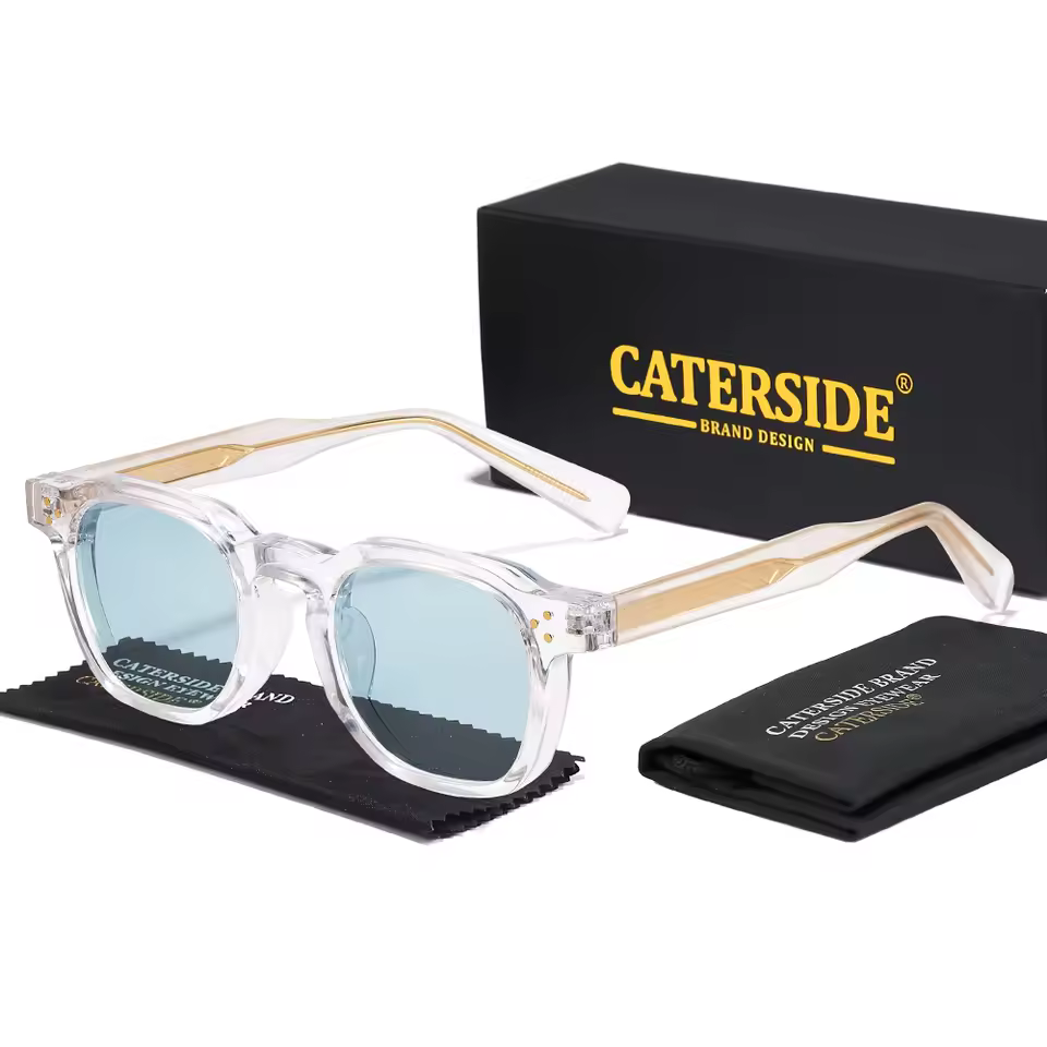 caterside משקפי שמש רטרו פאנק לגברים מסגרת קטנה מרובעת בעיצוב אישי משקפי שמש נשים מסיבת נסיעות מתנה לפסטיבל עסקים - CE22 White Blue
