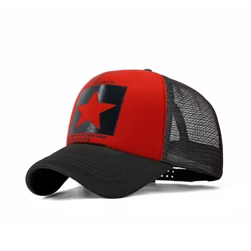 כובע בייסבול אופנתי לאביב עם רשת snapback, כובעי היפ הופ מגניבים לגברים ונשים לשימוש חוץ ולשימוש יומיומי - Black Red